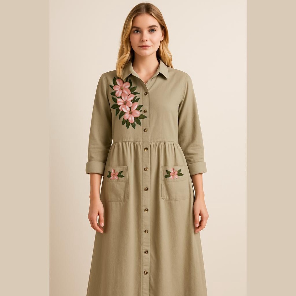 Vintage Sunbelt Plumeria Button Front Dress